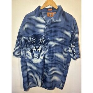 Medium Vintage No Contest White Tiger Button Uo All Over Print Short Sleeve Mens